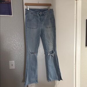 American Eagle Outfitters Blue Flare Wide Leg Jeans (Next Level Stretch)